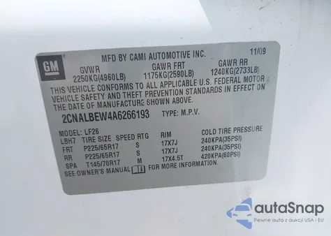 2010 Chevrolet Equinox Ls from USA, damaged, VIN 2CNALBEW4A6266193